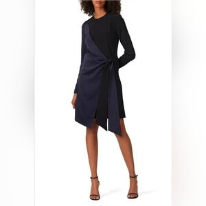 Victoria Victoria Beckham Navy & Black Long Sleeve Draped Wrap Dress